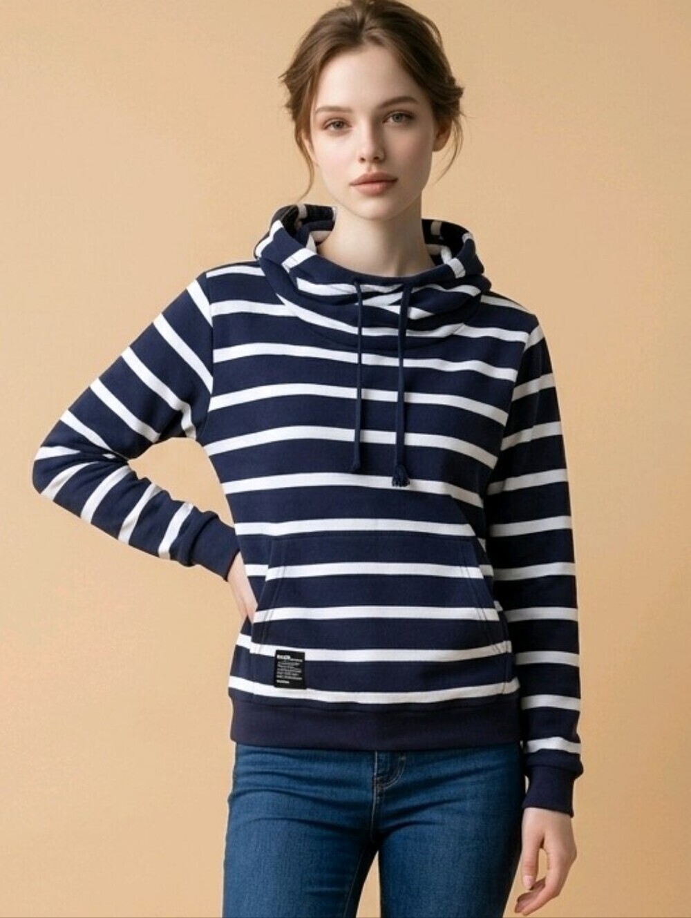 Roush Navy and White Striped Hoodie w Pockets Great Condition Sz L